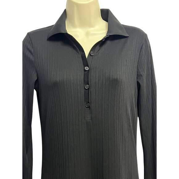 H&M Black Ribbed Maxi Dress Size Small Button Front Collared L/S Minimalist - Picture 12 of 16
